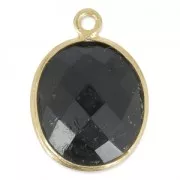 925 Sterling Silver Pendant 11x13 mm faceted gemstone - gold plated / Black Onyx x1