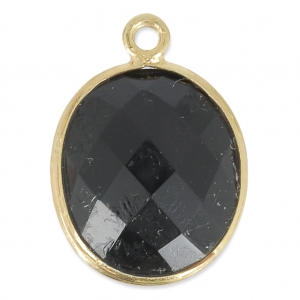 925 Sterling Silver Pendant 11x13 mm faceted gemstone - gold plated / Black Onyx x1