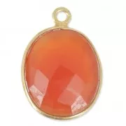 925 Sterling Silver Pendant 11x13 mm faceted gemstone - gold plated  Cornaline  x1