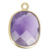925 Sterling Silver Pendant 11x13 mm faceted gemstone - gold plated/ Améthyste x1
