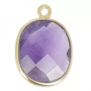925 Sterling Silver Pendant 11x13 mm faceted gemstone - gold plated/ Améthyste x1
