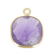 925 Sterling Silver Pendant 11 mm faceted gemstone - gold plated/ Améthyste x1|raw }}