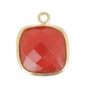 925 Sterling Silver Pendant 11 mm faceted gemstone - gold plated dyed Cornaline x1|raw }}