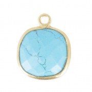 925 Sterling Silver Pendant 11 mm faceted gemstone - gold plated / Synthetic Turquoise x1|raw }}