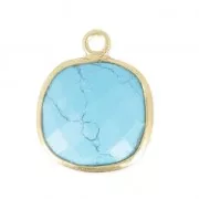 925 Sterling Silver Pendant 11 mm faceted gemstone - gold plated / Synthetic Turquoise x1