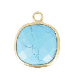 925 Sterling Silver Pendant 11 mm faceted gemstone - gold plated / Synthetic Turquoise x1