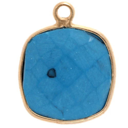 925 Sterling Silver Pendant 11 mm faceted gemstone - gold plated / Synthetic Turquoise x1