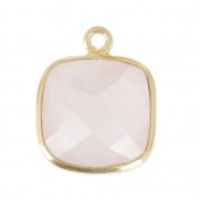 925 Sterling Silver Pendant 11 mm faceted gemstone - gold plated/ Quartz rose x1|raw }}