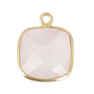 925 Sterling Silver Pendant 11 mm faceted gemstone - gold plated/ Quartz rose x1