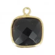 925 Sterling Silver Pendant 11 mm faceted gemstone - gold plated / Black Onyx x1