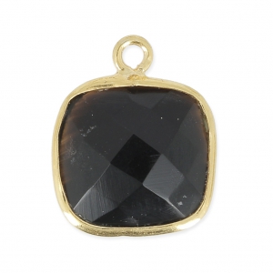 925 Sterling Silver Pendant 11 mm faceted gemstone - gold plated / Black Onyx x1