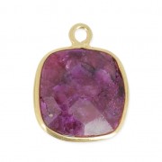 925 Sterling Silver Pendant 11 mm faceted gemstone - gold plated/ Dyed Ruby x1|raw }}