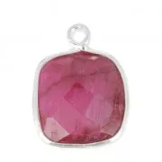 925 Sterling Silver Pendant 11 mm faceted gemstone / Dyed Ruby