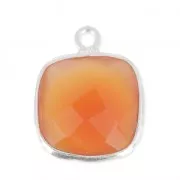 925 Sterling Silver Pendant 11 mm faceted gemstone dyed Cornaline x1