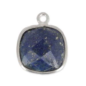 925 Sterling Silver Pendant 11 mm faceted gemstone / Lapis x1