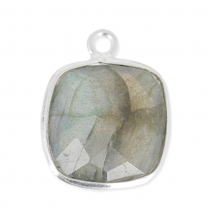 925 Sterling Silver Pendant 11mm faceted gemstone / Labradorite x1