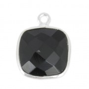 925 Sterling Silver Pendant 11 mm faceted gemstone / Black Onyx x1