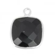 925 Sterling Silver Pendant 11 mm faceted gemstone / Black Onyx x1