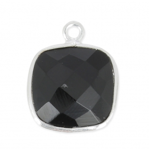 925 Sterling Silver Pendant 11 mm faceted gemstone / Black Onyx x1
