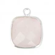 925 Sterling Silver Pendant 11 mm faceted gemstone / Quartz rose x1