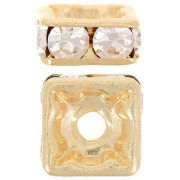 Squared Rhinestones Rondelle  8mm Gold tone/Crystal  x1|raw }}