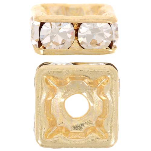 Squared Rhinestones Rondelle  8mm Gold tone/Crystal  x1