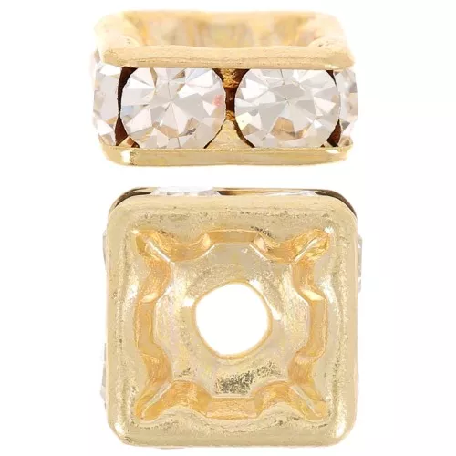 Squared Rhinestones Rondelle  8mm Gold tone/Crystal  x1