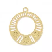 Brass filigreed pendant motif flower 25 mm fine Gold plated x1