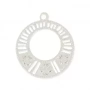 Brass filigreed pendant motif flower 25 mm fine silver plating x1