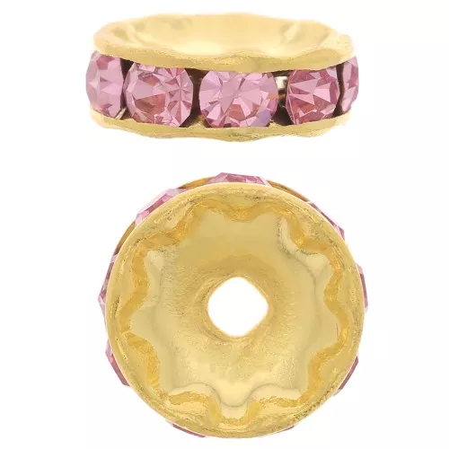 Rhinestones Rondelle 10mm Gold tone/Light Rose x1