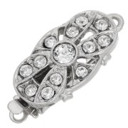 Oval rhinestone clip clasp 22 mm - White bronze x1