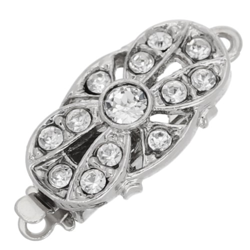 Oval rhinestone clip clasp 22 mm - White bronze x1