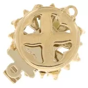 Round clasp to be clipped motif flower with beads and strass 15 mm gold tone x1