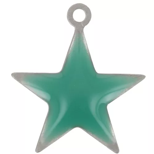 Epoxy resin metal star charm 15 mm emerald green x 10
