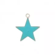 Epoxy resin metal star charm 15 mm Green turquoise x 10