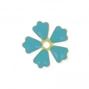 Epoxy resin metal flower 15 mm Green Turquoise/ Gold Tone x 5