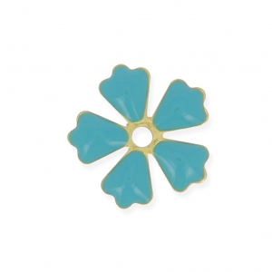 Epoxy resin metal flower 15 mm Green Turquoise/ Gold Tone x 5