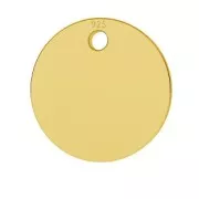Medal charm 9 mm fine Gold plated 925 Sterling Silver x1