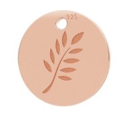 Medal charm fern 10 mm Rose Golden 925 Sterling Silver x1