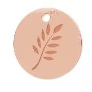 Medal charm fern 10 mm Rose Golden 925 Sterling Silver x1