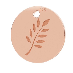 Medal charm fern 10 mm Rose Golden 925 Sterling Silver x1