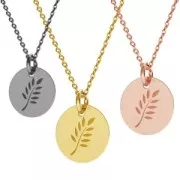 Medal charm fern 10 mm Rose Golden 925 Sterling Silver x1