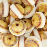 Glass Saturn Beads 8x10 mm Opaque White Travertin x10