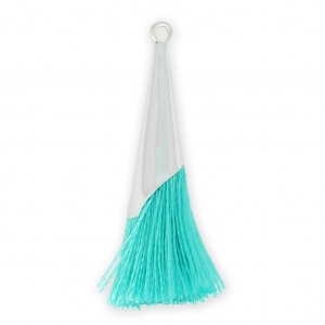 Cotton tassel 33 mm Turquoise with a fine silver plating cup x1