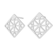 925 Sterling Silver square geometric decor earstuds 13 mm x 2|raw }}