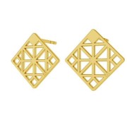 925 Sterling Silver square geometric decor earstuds 13 mm Gold Tone plated x 2|raw }}