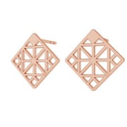 925 Sterling Silver square geometric decor earstuds 13 mm Rose Gold Tone x 2