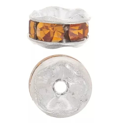 Rhinestones Rondelle 5mm Silver tone/Topaz x4