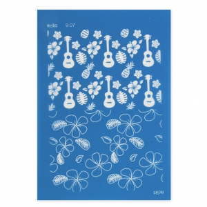 Silk Screen Moiko for Polymer Clay 74x105 mm - Tropical flowers and et Ukulele pattern 9.07
