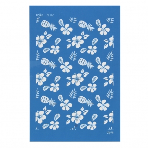Silk Screen Moiko for Polymer Clay 74x105 mm - Tropical flowers and pineapple pattern 9.02